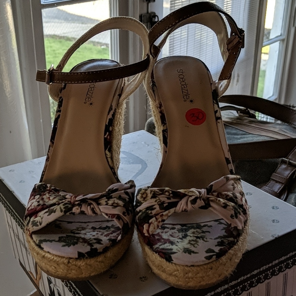 ShoeDazzle floral wedges